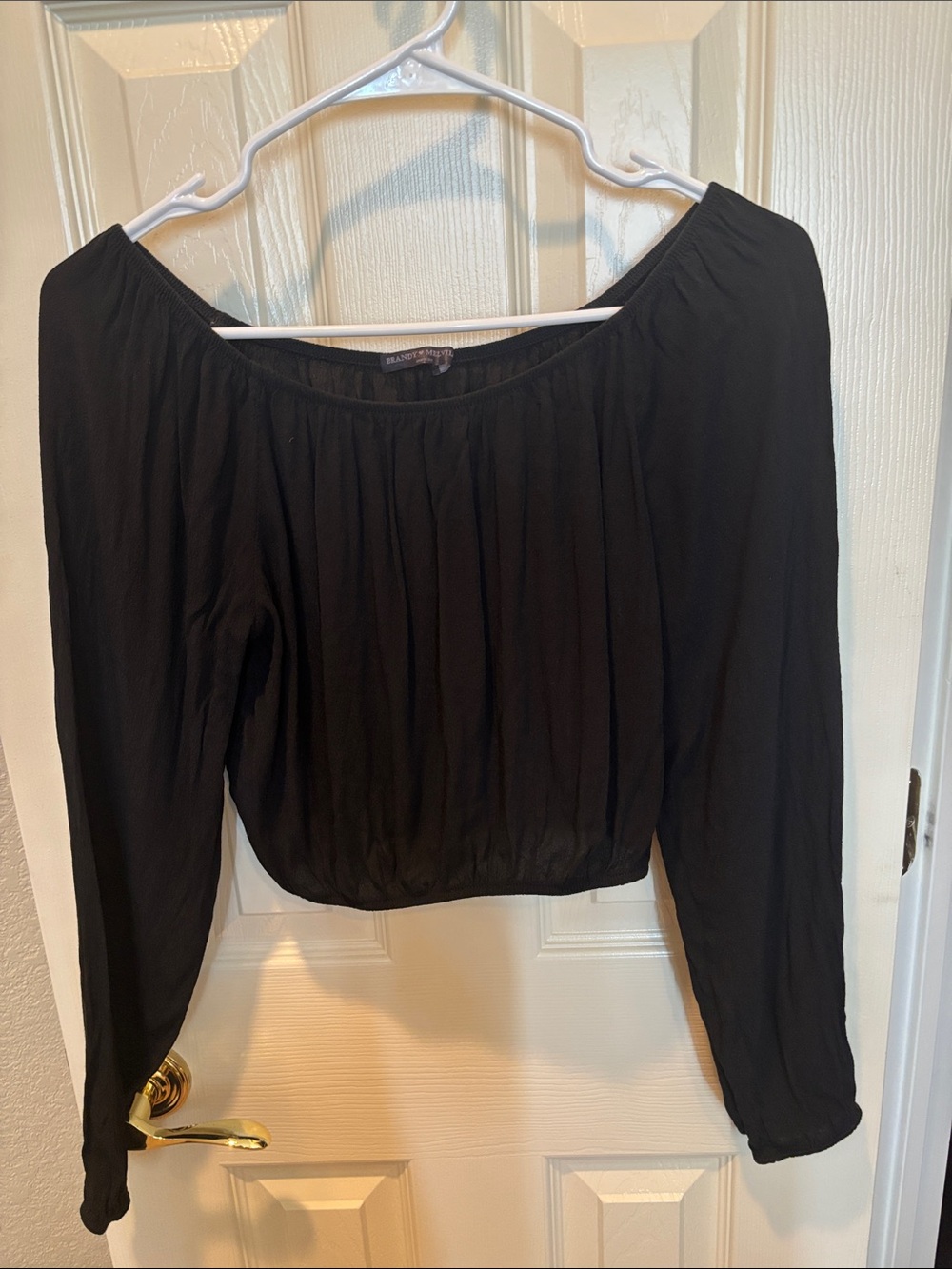 Brandy Melville Black Off The Shoulder Long Sleeve Crop Top One Size